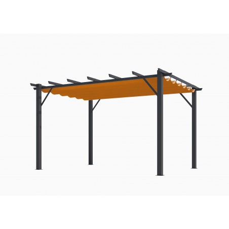 Pergola in Aluminum with 7 Lamburdes - Anthracite Gray Structure - Rust Cover Cloth 140 Gr/Mq