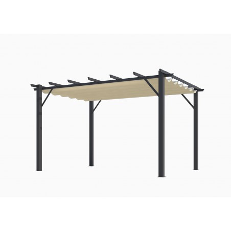 Pergola in Alluminio a 7 Lamburde - Struttura Grigio Antracite - Telo Copertura Ecru' 140 Gr/Mq