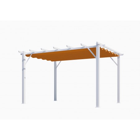 Pergola in Alluminio a 7 Lamburde - Struttura Bianca - Telo Copertura Ruggine 140 Gr/Mq