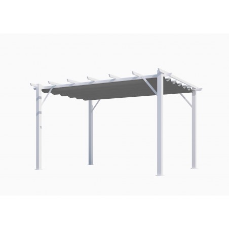 Pergola in Alluminio a 7 Lamburde - Struttura Bianca - Telo Copertura Grigio 280 Gr/Mq