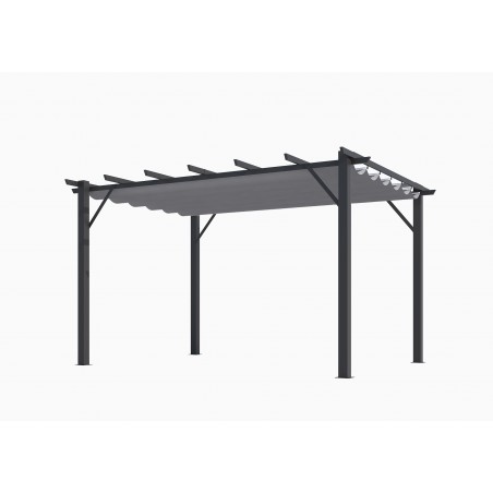 Pergola in Alluminio a 7 Lamburde - Struttura Grigio Antracite - Telo Copertura Grigio 140 Gr/Mq