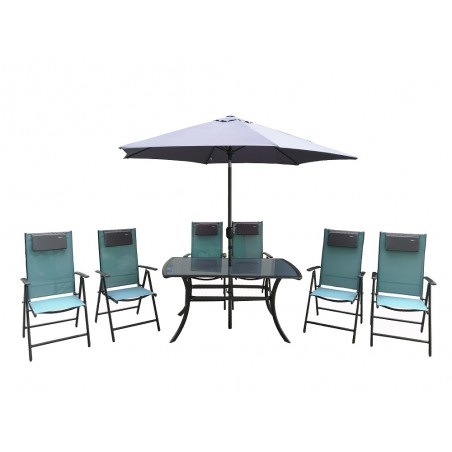 Garden Set Table Chairs in Resin and Umbrella Rio Set