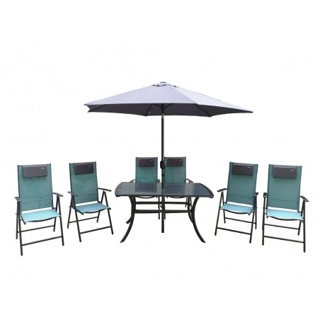 Ensemble de jardin Table Chaises en Résine et Parasol Rio Set