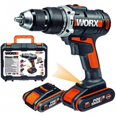 Screwdriver Drill with Percussion 2 Batteries 20V/2Ah Lithium Worx Wx372
