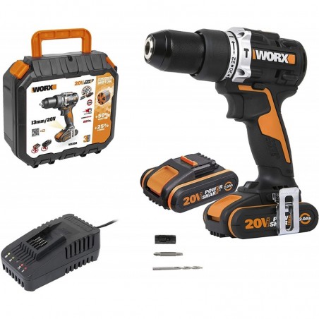 Trapano Avvitatore con Percussione WX352.1 20V Brushless 60Nm Mandrino 13mm con 2 Batterie 4Ah - Worx