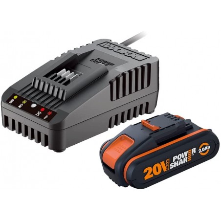 Set Batteria 20V/2.0Ah Lithio + Caricabatterie Rapido 1H X 2Ah-20V Worx Wa3601