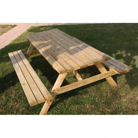 Tavolo da picnic in legno per giardino 179x150 cm – Pino trattato – Sedute integrate – Kit da giardino – Modello Pic Nic
