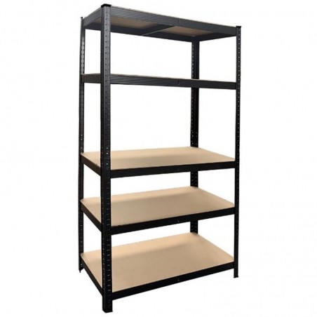 Black Metal Shelf with Mdf Shelves 90X40X180H 5 Floors