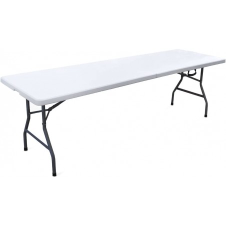 Table Pliante Refermable en Valise en Résine Blanche Structure Fer 240X70X74cm