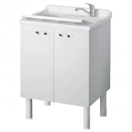 Lavatoio lavapanni bianco in nobilitato idrofugo 60x60 cm con vasca in polipropilene e maniglie cromate – da interno – Negrari