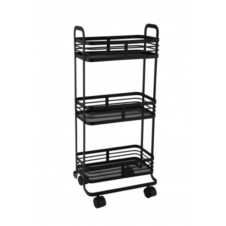 Carrello Cucina Net con Ruote 3 Ripiani 32X24X75 Cm Filo Metallo Nero