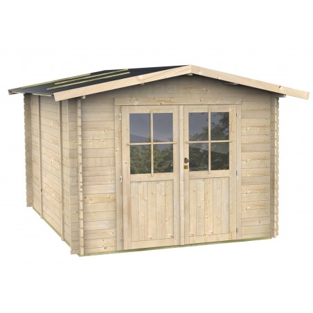 Casetta in legno da giardino 249x249 cm – Pareti 25 mm – Porta plexiglas con serratura – Abete naturale