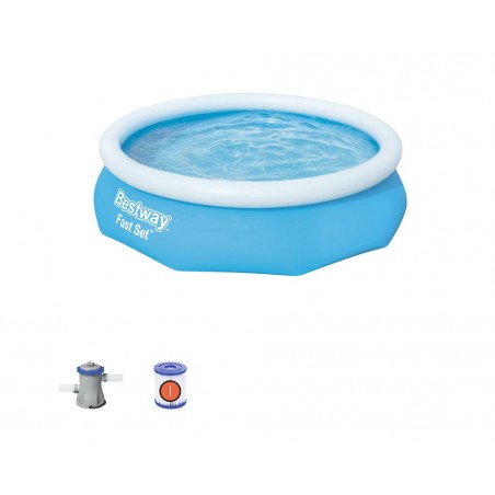 Piscina fuori terra rotonda gonfiabile con pompa filtro inclusa, diametro 305 cm altezza 76 cm, montaggio rapido per giardino - Bestway