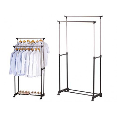 Guardaroba Portabiti Stand Doppio Regolabile con Rotelle Brixo H 94-165 cm