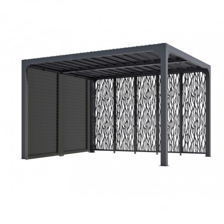 Bioclimatic Pergola 360X300cm in Aluminum with Anthracite Gray Moucharabieh Panels with Privacy Screen