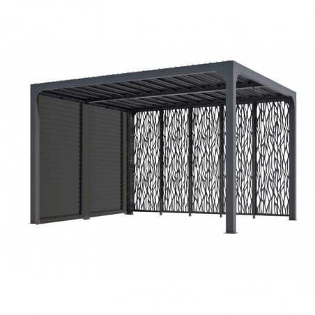 Pergola Bioclimatique 360X300cm en Aluminium avec Panneaux Moucharabieh Gris Anthracite avec Brise Vue