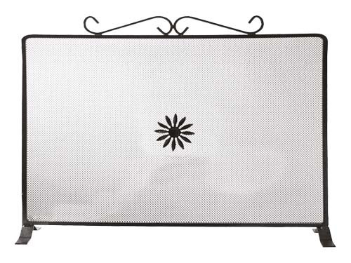 Parascintille Per Camino In Ferro - Pannello Singolo 104x78 Cm - Elegante Motivo A Trifoglio E Graticcio - Protezione Da Braci E Scintille Per Interni, Nero