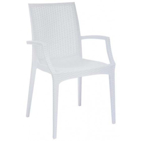 Sedia Poltrona Impilabile da Esterno con Braccioli Effetto Rattan Bistrot Bianco