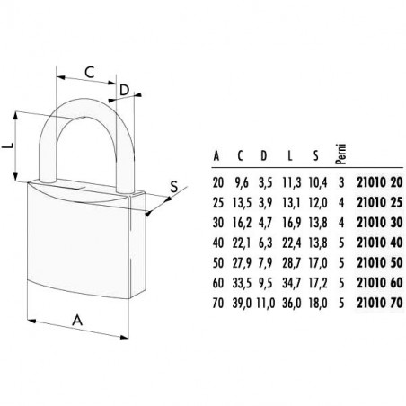 Lucchetto Ottone Mm 40 21010 Cisa Ll