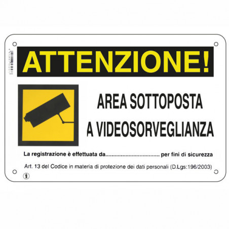 Cartello Area Videosorvegliata 30X 20 Plastica