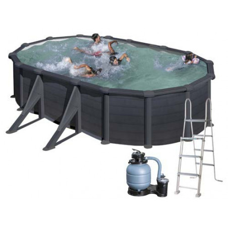 Piscina fuori terra ovale in acciaio con filtro a sabbia e skimmer, 610x375x132 cm con scaletta sicurezza - GRE