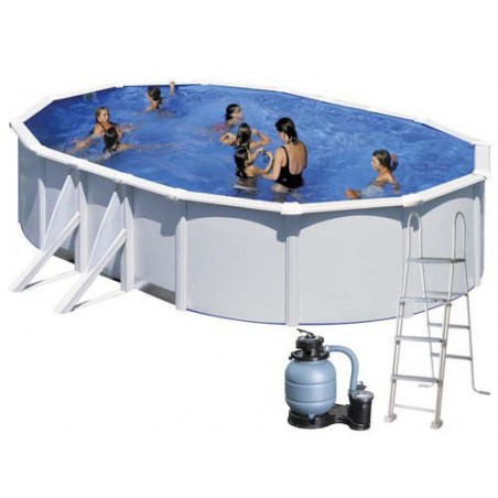 Piscina fuori terra ovale in acciaio con filtro a sabbia e skimmer, 730x375x120 cm con scaletta sicurezza - GRE