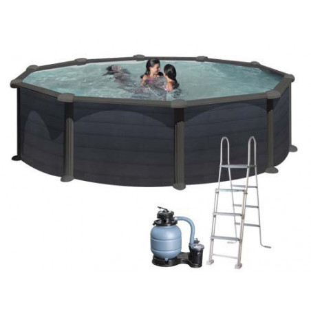 ELIMINARE H8Piscina fuori terra rotonda in acciaio con filtro a sabbia e skimmer, diametro 460 cm altezza 132 cm con scaletta sicurezza - GRE