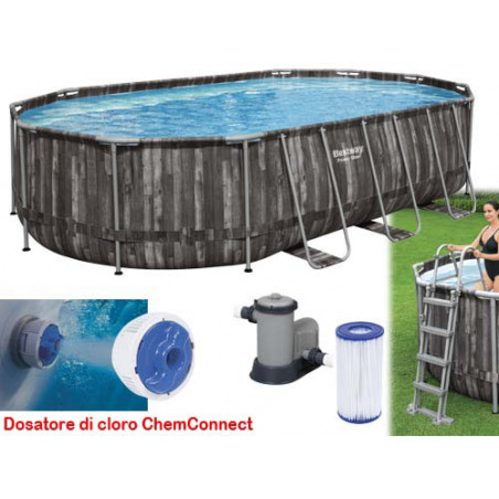 Piscina Ovale effetto legno Power Steel 610x366x122 Bestway 5611R