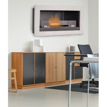 Biocamino parete / incasso Verona bianco 3 kW – vetro temperato, bruciatore 2,9 L regolabile – Tecno Air System