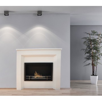 Biocamino pavimento Conegliano Bianco 2,5 kW – struttura legno con focolare acciaio, bruciatore 1,5 L – Tecno Air System