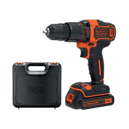 Trapano con 2 Batterie a Litio Black+Decker 18V Bdchd 18 Kb