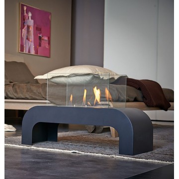 Biocamino pavimento Trento Nero 2 kW – bruciatore 1,5 L, vetro frontale, corpo acciaio-nero – Tecno Air System