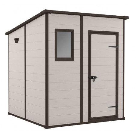 Casetta da giardino in resina effetto legno 183,5x185 cm - pavimento e finestra, porta lucchettabile - Beige – Keter