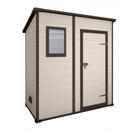 Casetta da giardino in resina effetto legno 183,5x111 cm - con pavimento e finestra, porta lucchettabile - Beige – Keter