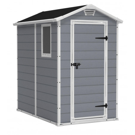 Casetta da giardino in resina effetto legno 130x192x198 cm - con pavimento rialzato e finestra laterale - Grigio – Keter