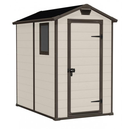 Casetta da giardino in resina effetto legno 130x192x198 cm - con pavimento rialzato e finestra laterale - Beige – Keter