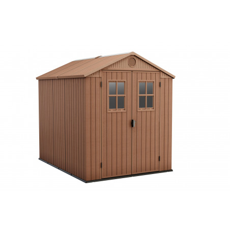 Casetta da giardino in resina EVOTECH+ effetto legno 190x224x221 cm - con pavimento rialzato e doppia porta - Marrone – Keter