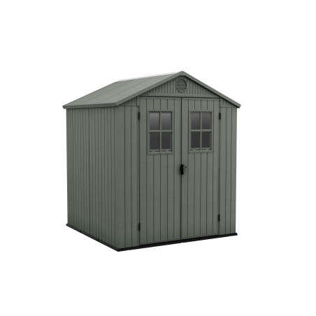 Casetta da giardino in resina EVOTECH+ effetto legno 190x183x221 cm - con pavimento rialzato e doppia porta - Verde – Keter