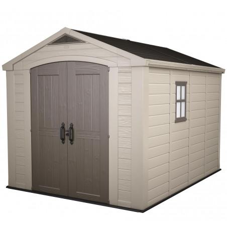 Casetta da giardino in resina 256,5x255x243 cm - con pavimento, mensole incluse e lucernario - Beige – Keter