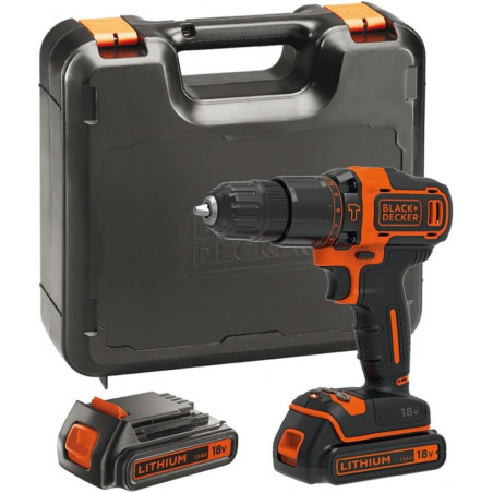 Kit Trapano Avvitatore a Percussione Black+Decker con 2 batterie e accessori BDCHD 18 S 2KA