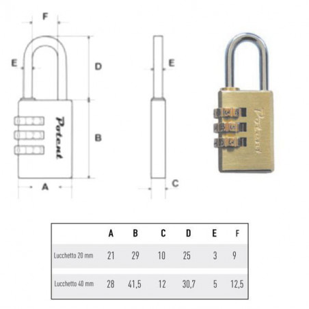 Lucchetto Ottone Mm 30 Combinazione Potent