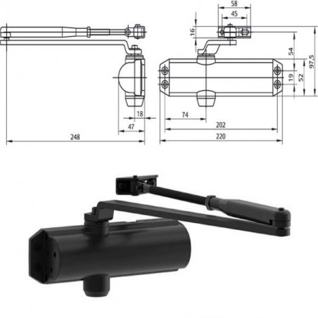 Chiudiporta Aerodinamico Nero Dc120-0 Mab