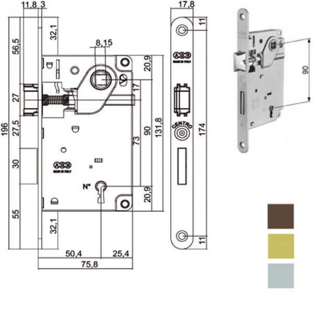 Serratura Inf.Legno Centro E50 Ottonata 1002 Agb