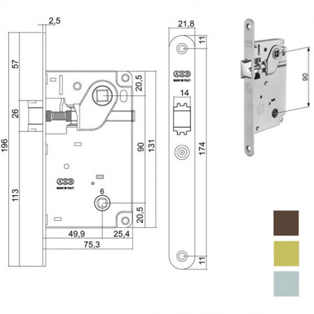 Serratura Inf.Legno Centro E50 Bagno Br 1012 Agb