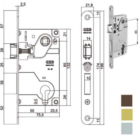 Serratura Inf.Legno Centro E50 Ottonata 1024 Agb