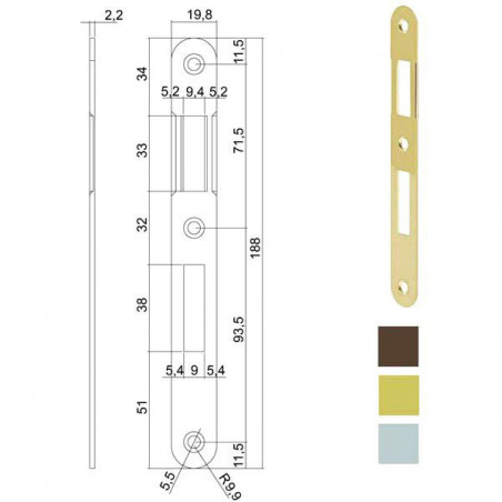 Incontro Serrature Patent Bt 8X70 Ottonato 570 Agb