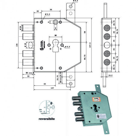 Serratura Sic.Triplice Sx Cil. E63 Rco654/250 Moia