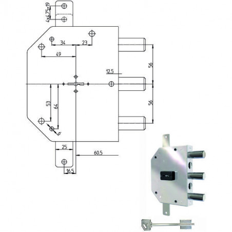 Serratura Sic.Triplice Dx Dm 2105-51N Cr