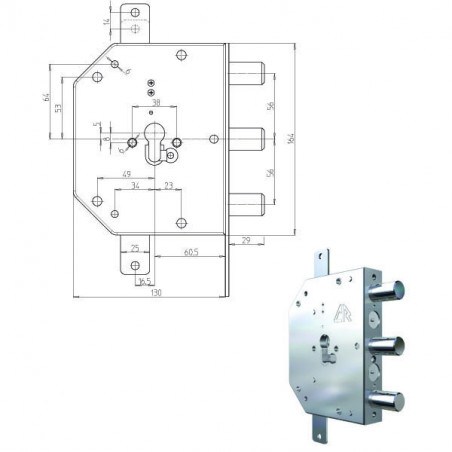 Serratura Sic.Triplice Dx Cil. 2105G-51 Cr