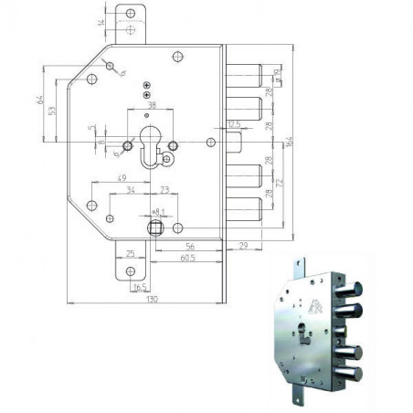 Serratura Sic.Triplice Dx Cil. 2155G-01 Cr